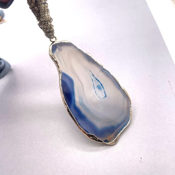 Sera Fina Suede Teardrop Gemstone Pendant Necklace Gray and Gold Tone 27 Inches - Picture 4 of 7